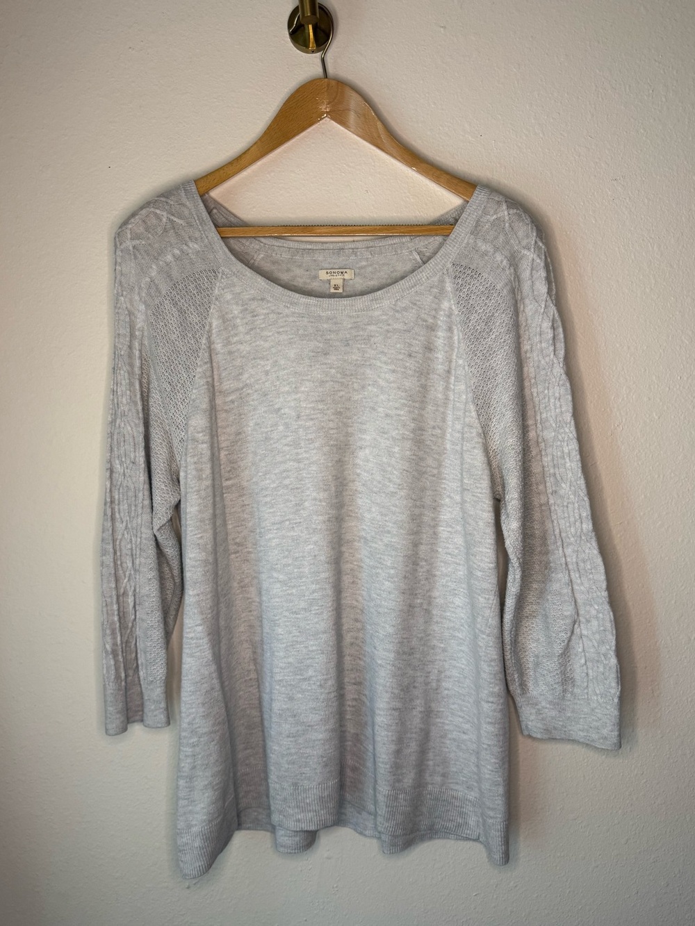 Sonoma Life + Style Light Gray Cable Knit Sweater 3/4 Sleeve size XL